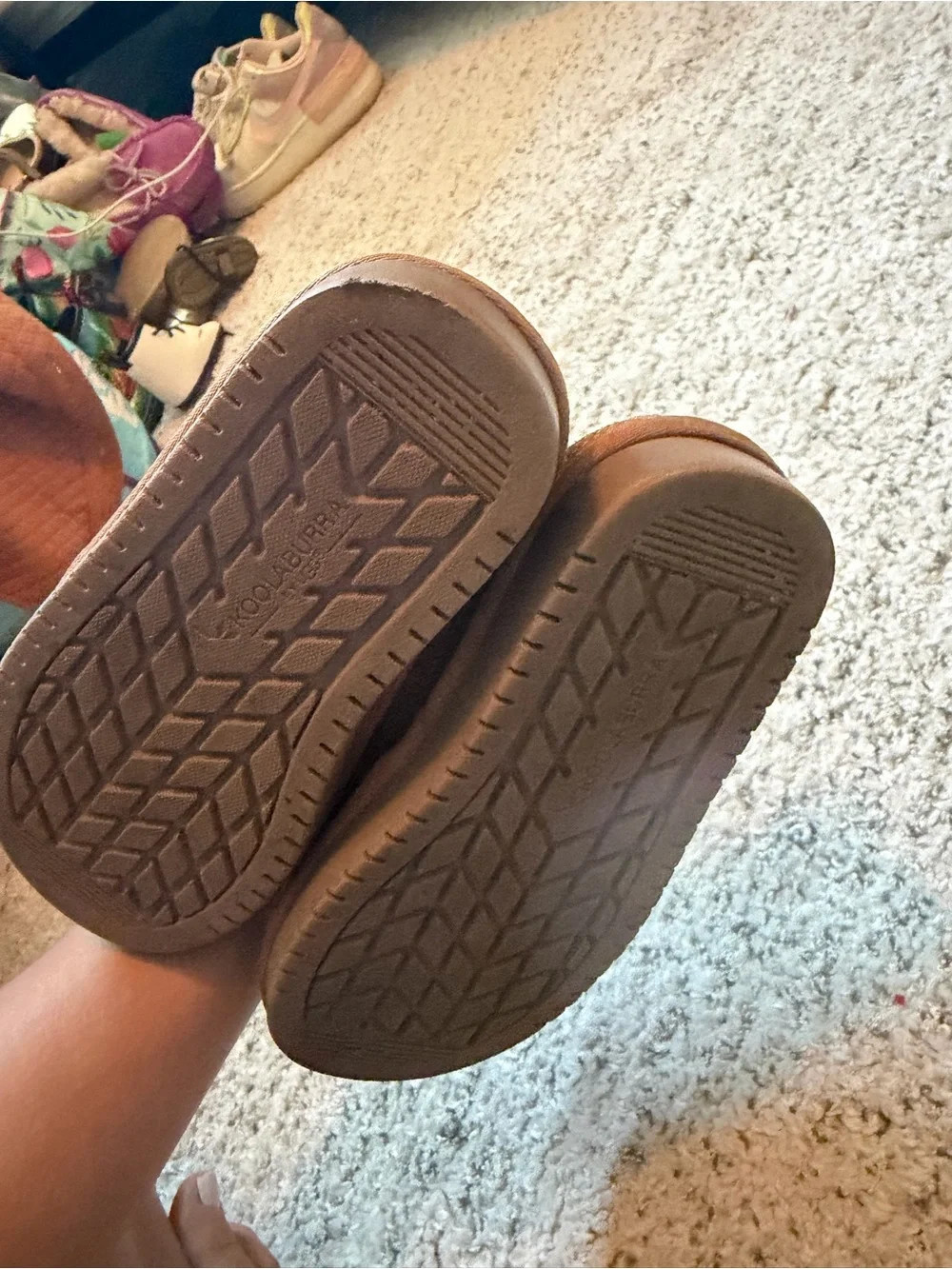 Koolaburra Kids Tan Faux-Shearling Footie Slippers size 12 girls